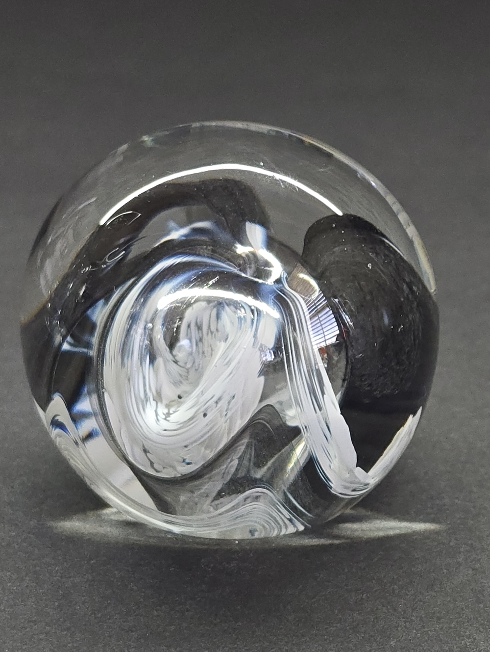 Caithness Scotland Handmade Art Glass Paperweight Purple, Black & White Swirl